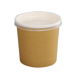 一次性餐盒圆形打包盒牛皮纸碗加厚汤杯带盖外卖打包碗粥米线密封