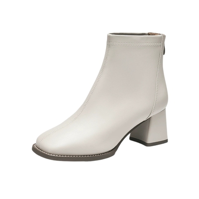 戈美其真皮加绒粗跟时装靴