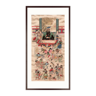 工笔神仙人物画像十殿阎王五殿阎罗王佛堂法事供奉中式卷轴挂画框