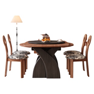 六家铺白蜡木纹实木伸缩餐桌可变圆桌中古风折叠两用2026新款饭桌