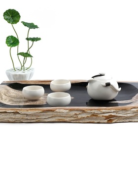 天然硅化木干泡茶盘新中式