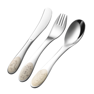 西餐餐具刀叉勺套装儿童吃牛排刀叉礼盒装304不锈钢卡通家用4件套