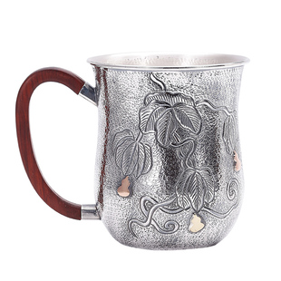 复古银杯子纯银999茶杯主人杯束腰咖啡马克杯办公杯银水杯茶缸杯