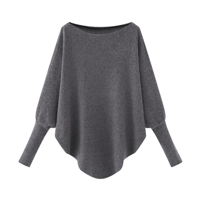 拉夏贝尔/La Chapelle韩系慵懒风一字领针织衫女秋冬款蝙蝠袖毛衣