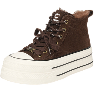 千百度高帮棉鞋女加绒2025新款冬季厚底增高休闲鞋帆布鞋女款