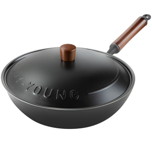 九阳钛铁不粘锅炒锅无涂层家用钛锅铁锅炒菜锅电磁炉燃气灶专用炊