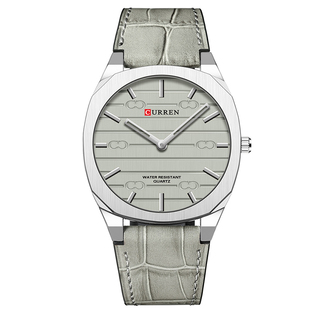 CURREN卡瑞恩男超薄简约金色表盘鳄鱼纹PU皮带防水石英手表8480