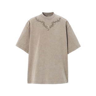 【邓为同款】JHYQ净化眼球荆棘重磅水洗宽松圆领T恤男美式短袖女