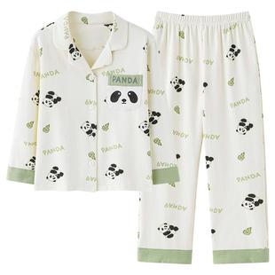 纯棉男童睡衣儿童春秋中大童开衫男孩薄款女童长袖家居服套装夏季