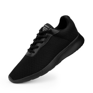 春季特大码纯黑底运动鞋45透气46网面47跑步鞋48加大号全黑色男鞋