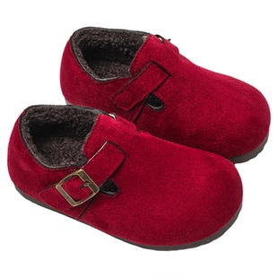 儿童勃肯鞋加绒保暖红色女童公主鞋子2026冬季新款二棉宝宝小皮鞋