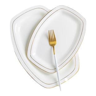 景德镇金边骨瓷蒸鱼盘子家用新款大号长方形陶瓷装鱼盘菜盘餐盘