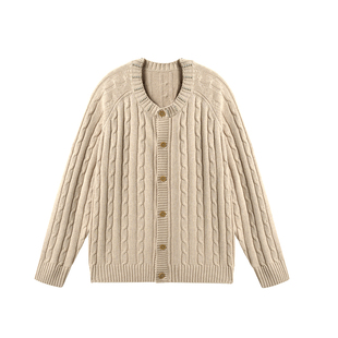 JHYQ净化眼球秋冬老钱风绞花针织开衫钉珠羊毛杉衣男美式休闲外套