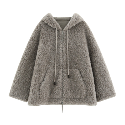 慵懒保暖连帽拉链毛毛外套