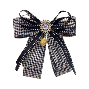 韩版千鸟格蝴蝶结发夹弹簧夹女2026新款高级感后脑勺顶夹半扎发饰