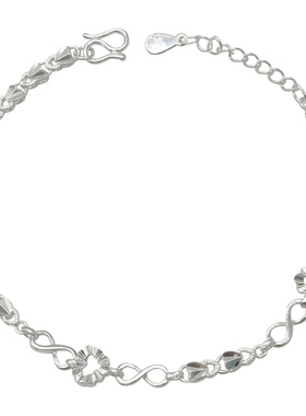 纯银爱心手链女生999足银手串饰