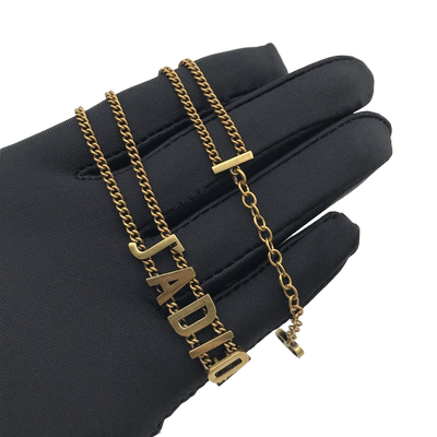 黄铜复古做旧字母双层锁骨链女