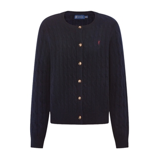 POLOWALK女士羊毛衫秋冬圆领纯色薄款100%绵羊毛纯色针织开衫女款