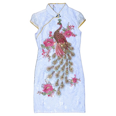 唐朝印象2025夏蕾丝刺绣孔雀旗袍