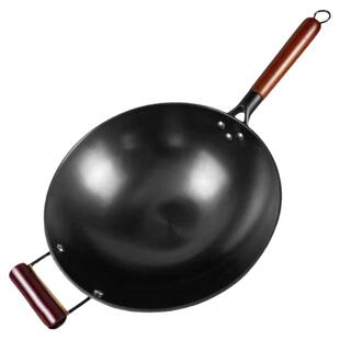 加厚尖底生铁锅老式圆底铸铁炒菜锅无涂层不易粘锅家用铁锅燃气炉