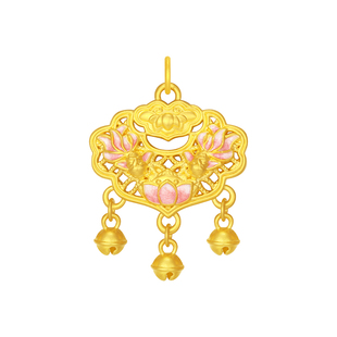 周大生转珠阁锦鲤如意锁足金吊坠硬金珐琅黄金项链送女友宝宝礼物