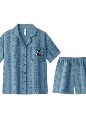 宫蝶【可外穿】迪士尼米奇夏季睡衣女短袖卡通棉纱开衫家居服套装