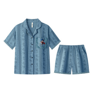 宫蝶【可外穿】迪士尼米奇夏季睡衣女短袖卡通棉纱开衫家居服套装
