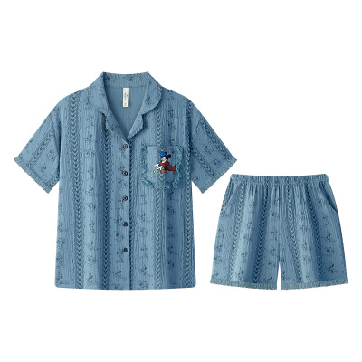 宫蝶【可外穿】迪士尼米奇夏季睡衣女短袖卡通棉纱开衫家居服套装