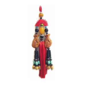 天然桃木汽车挂件 保平安汽车内饰用品 高档车载后视镜流苏挂饰品