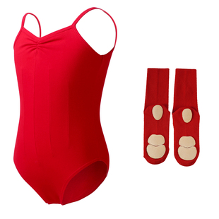 舞蹈服儿童女童吊带连体服芭蕾舞红色体操服练功服套装舞蹈形体服