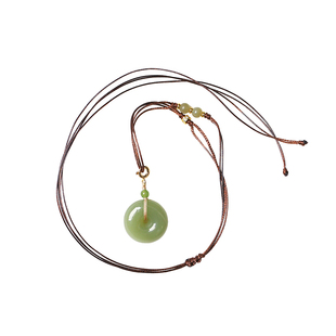 天然和田玉平安扣吊坠搭配皮绳原创款吊坠女款玉石锁骨链挂坠