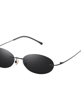 港风小墨镜女超轻纯钛无边框高清