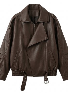 高级感翻领皮衣外套男士欧美风痞帅街头潮流机车服韩国PU皮夹克衫