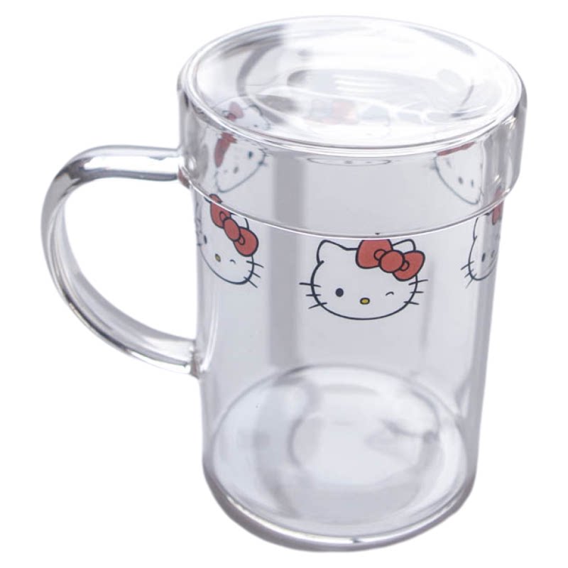 小草莓HelloKitty大容量耐热玻璃杯带把手带盖泡茶杯开水微波炉