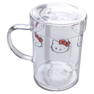 小草莓HelloKitty大容量耐热玻璃杯带把手带盖泡茶杯开水微波炉