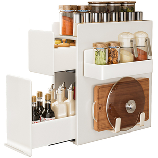 束丰免打孔厨房置物架极窄多功能抽拉调料架密封收纳架放台面柜式