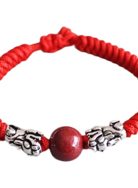 纯银貔貅转运珠粗款编织朋友手绳