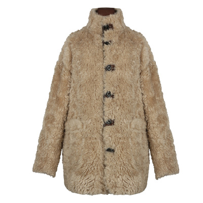 SEEKSIMPLE  双面穿翻领皮毛一体皮草外套女冬季宽松保暖毛毛上衣