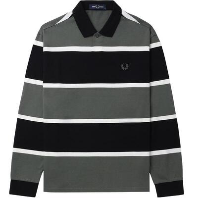 FRED PERRY男士休闲POLO衫冬季英伦宽松撞色条纹麦穗长袖潮M8519