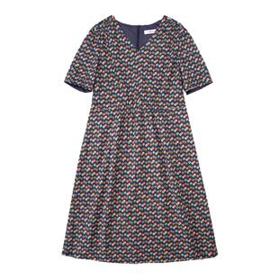 HONRN/红人时尚印花v领收腰显瘦棉质a字短袖连衣裙女夏HI22OL647