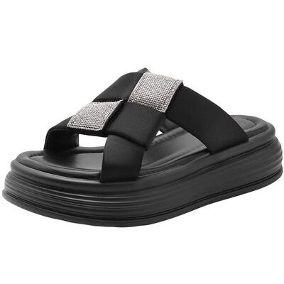 百丽沙滩厚底拖鞋女2024