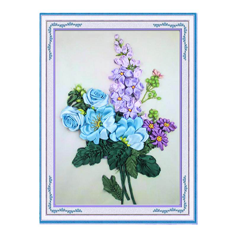 彩带十字绣丝带绣立体绣2026新款手工刺绣自绣diy材料包花卉挂画