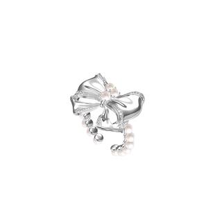 GOOGMO午后铃兰系列珍珠戒指女设计小众复古甜美蝴蝶结开口戒指环