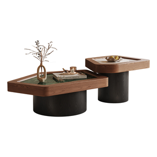 中古风茶几客厅家用2025新款小户型轻奢高级感胡桃色异形边几茶几