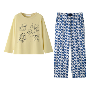 贝妍新款睡衣女春秋柔软莫代尔棉长袖家居服可爱少女宽松大码套装