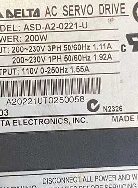 议价Delta Servo Driver AsdA20221U 200W In Excellent Conditio