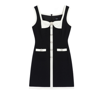 bebe夏季新款撞色蝴蝶结连衣裙