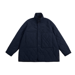 NOEARS藏青色夹克男秋冬宽松棉服vintage设计感花苞翻领日系外套