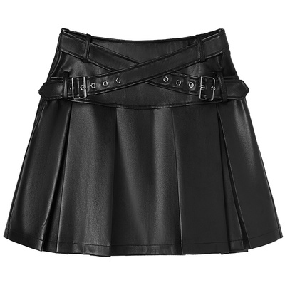 Eptison甜酷风短款百褶皮裙