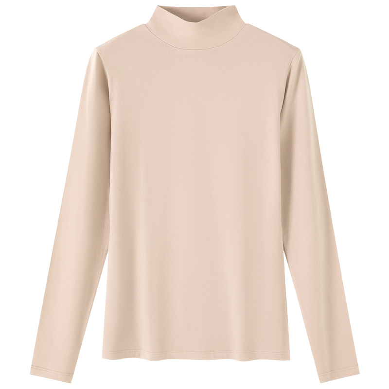 蝶安芬白色中领纯棉秋衣女内搭半高领打底衫长袖保暖上衣大码线衣